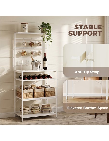 HOMCOM Freestanding Shelving Unit, Industrial Storage Shelf with 6 Hooks and Wine Rack for Living Room, Home Office, White - pic 206321 | FastDaddyshop