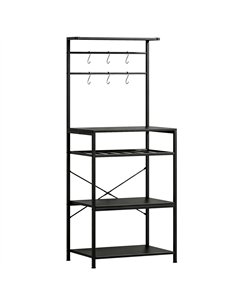 HOMCOM Freestanding Shelving Unit, Industrial Storage Shelf with 6 Hooks and Wine Rack for Living Room, Home Office, Black