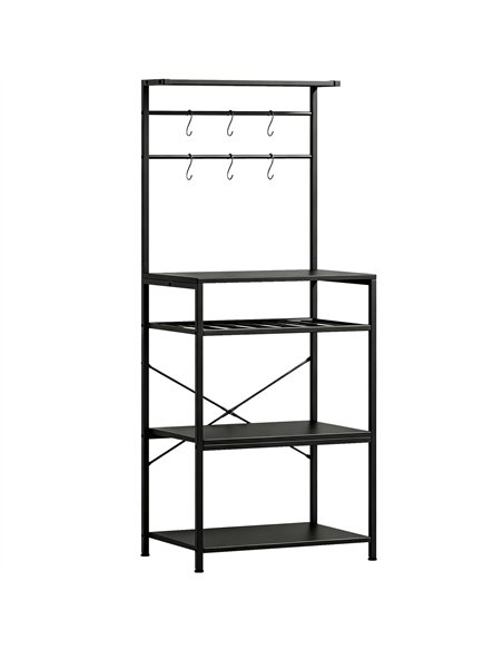 HOMCOM Freestanding Shelving Unit, Industrial Storage Shelf with 6 Hooks and Wine Rack for Living Room, Home Office, Black - pic 206325 | FastDaddyshop