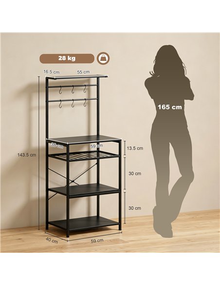 HOMCOM Freestanding Shelving Unit, Industrial Storage Shelf with 6 Hooks and Wine Rack for Living Room, Home Office, Black - pic 206327 | FastDaddyshop