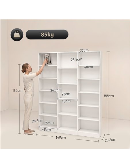 HOMCOM Bookcase with Open Storage, 6-Tier Bookshelf with Anti-Tipping Hardware, White - pic 206336 | FastDaddyshop