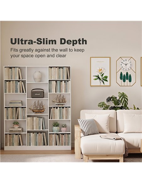 HOMCOM Bookcase with Open Storage, 6-Tier Bookshelf with Anti-Tipping Hardware, White - pic 206339 | FastDaddyshop