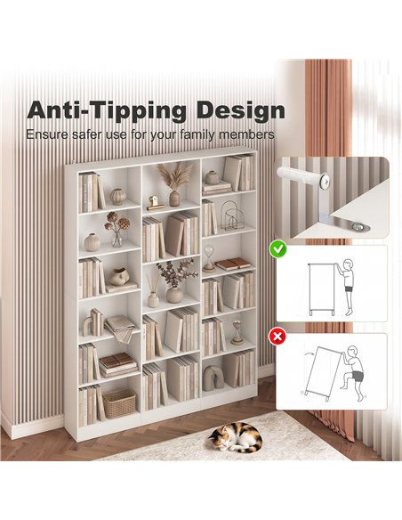 HOMCOM Bookcase with Open Storage, 6-Tier Bookshelf with Anti-Tipping Hardware, White - pic 206340 | FastDaddyshop