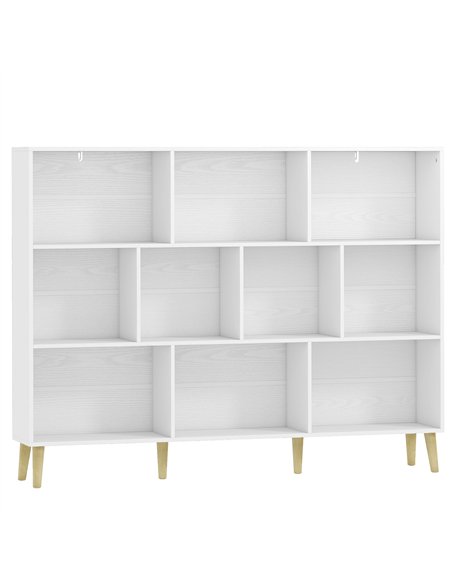 HOMCOM 10-Cube Bookcase, 3-Tier Book Shelf with Solid Wood Legs, 140 cm Modern Bookshelf with Anti-Tip Kit for Bedroom, White - pic 206343 | FastDaddyshop