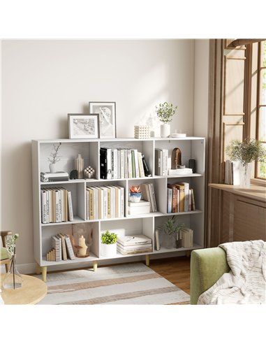 HOMCOM 10-Cube Bookcase, 3-Tier Book Shelf with Solid Wood Legs, 140 cm Modern Bookshelf with Anti-Tip Kit for Bedroom, White