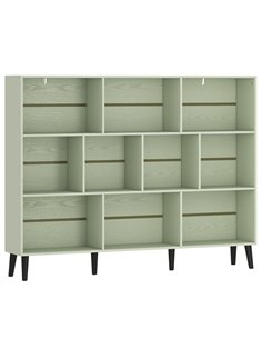 HOMCOM 10-Cube Bookcase, 3-Tier Book Shelf with Solid Wood Legs, 140 cm Modern Bookshelf with Anti-Tip Kit, Light Green