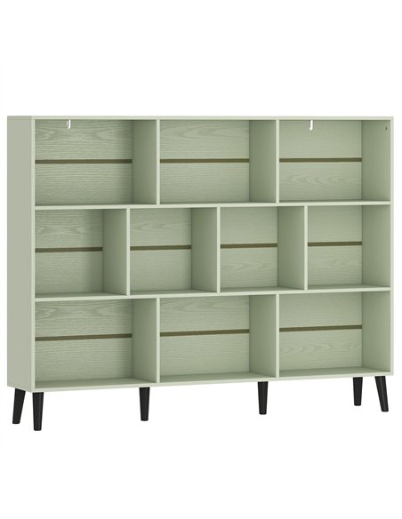 HOMCOM 10-Cube Bookcase, 3-Tier Book Shelf with Solid Wood Legs, 140 cm Modern Bookshelf with Anti-Tip Kit, Light Green - pic 206352 | FastDaddyshop