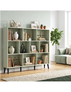 HOMCOM 10-Cube Bookcase, 3-Tier Book Shelf with Solid Wood Legs, 140 cm Modern Bookshelf with Anti-Tip Kit, Light Green 2