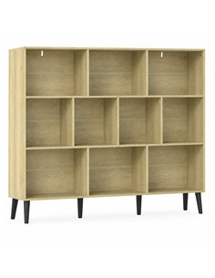 HOMCOM 10-Cube Bookcase, 3-Tier Book Shelf with Solid Wood Legs, 140 cm Modern Bookshelf with Anti-Tip Kit, Oak