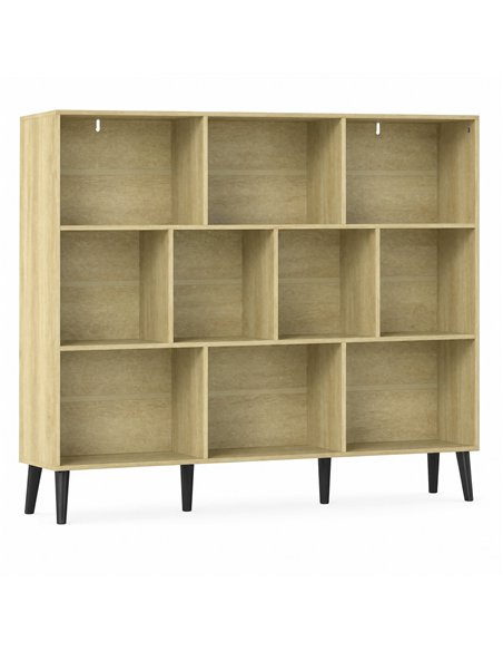 HOMCOM 10-Cube Bookcase, 3-Tier Book Shelf with Solid Wood Legs, 140 cm Modern Bookshelf with Anti-Tip Kit, Oak - pic 206361 | FastDaddyshop