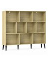 HOMCOM 10-Cube Bookcase, 3-Tier Book Shelf with Solid Wood Legs, 140 cm Modern Bookshelf with Anti-Tip Kit, Oak