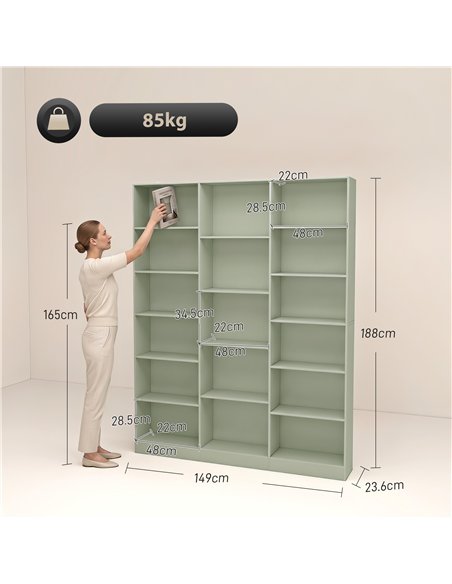 HOMCOM Bookcase with Open Storage, 6-Tier Bookshelf with Anti-Tipping Hardware, Light Green - pic 206372 | FastDaddyshop