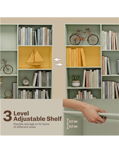 HOMCOM Bookcase with Open Storage, 6-Tier Bookshelf with Anti-Tipping Hardware, Light Green