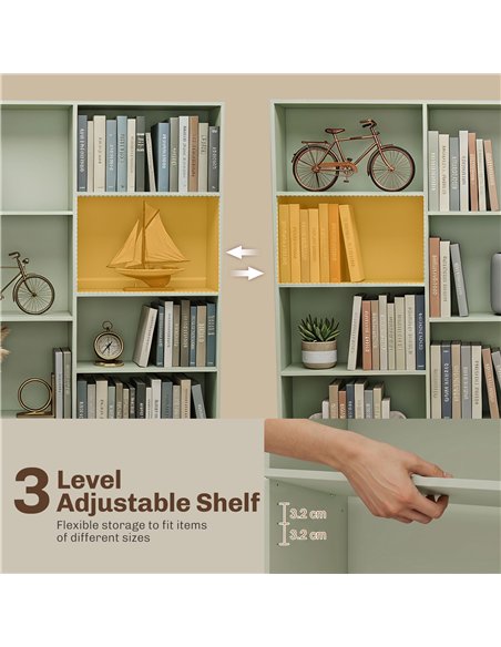 HOMCOM Bookcase with Open Storage, 6-Tier Bookshelf with Anti-Tipping Hardware, Light Green - pic 206374 | FastDaddyshop