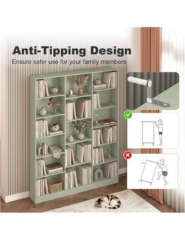 HOMCOM Bookcase with Open Storage, 6-Tier Bookshelf with Anti-Tipping Hardware, Light Green
