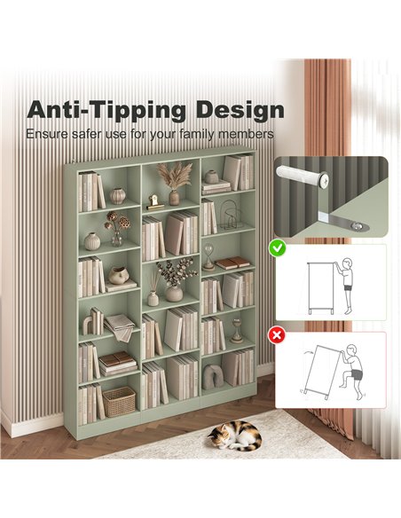 HOMCOM Bookcase with Open Storage, 6-Tier Bookshelf with Anti-Tipping Hardware, Light Green - pic 206376 | FastDaddyshop