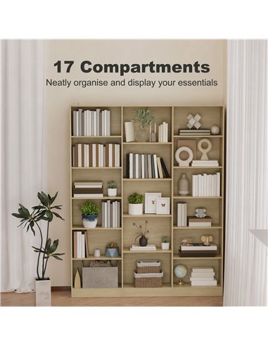 HOMCOM Bookcase with Open Storage, 6-Tier Bookshelf with Anti-Tipping Hardware, Oak