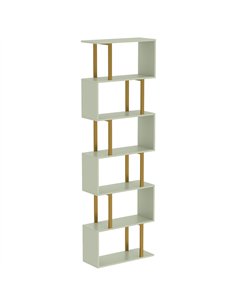 HOMCOM S-Shaped Bookshelf, 6-Tier Bookcase, Freestanding Storage Shelves with Anti-Tip Strap for Living Room, Light Green