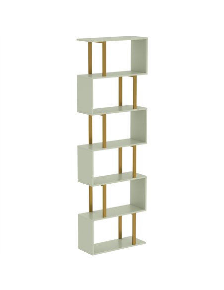 HOMCOM S-Shaped Bookshelf, 6-Tier Bookcase, Freestanding Storage Shelves with Anti-Tip Strap for Living Room, Light Green - pic 206388 | FastDaddyshop
