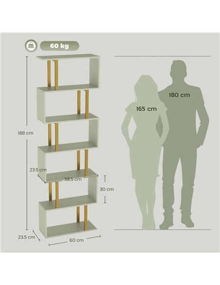 HOMCOM S-Shaped Bookshelf, 6-Tier Bookcase, Freestanding Storage Shelves with Anti-Tip Strap for Living Room, Light Green - pic 206390 | FastDaddyshop