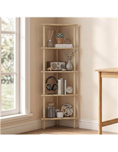 HOMCOM Bamboo Storage Shelf, 5-tier Corner Shelf, Freestanding Shelving Unit for Living Room, Home Office, Natural Wood Finish 2