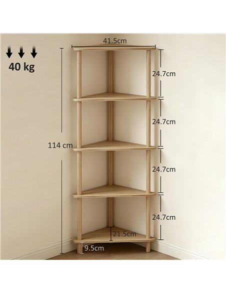 HOMCOM Bamboo Storage Shelf, 5-tier Corner Shelf, Freestanding Shelving Unit for Living Room, Home Office, Natural Wood Finish - pic 206408 | FastDaddyshop