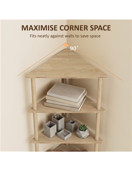 HOMCOM Bamboo Storage Shelf, 5-tier Corner Shelf, Freestanding Shelving Unit for Living Room, Home Office, Natural Wood Finish - pic 206409 | FastDaddyshop