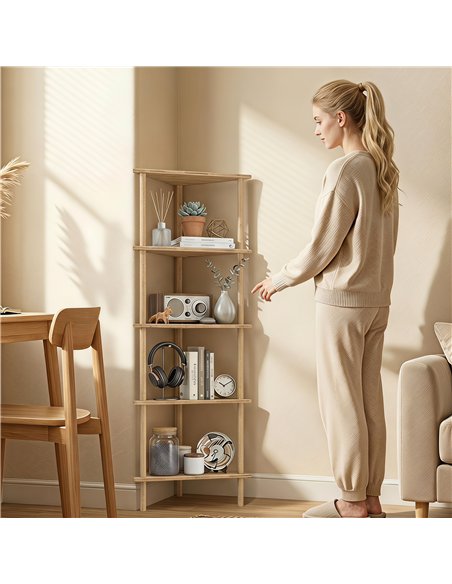 HOMCOM Bamboo Storage Shelf, 5-tier Corner Shelf, Freestanding Shelving Unit for Living Room, Home Office, Natural Wood Finish - pic 206413 | FastDaddyshop