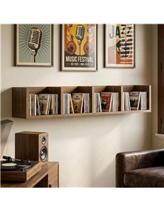 HOMCOM Wall Mount 84 CD / 56 DVD/Blu-ray/ Media Storage Rack 4 Cubes Wooden Shelf Organizer Unit Bookcase Display, Walnut 2
