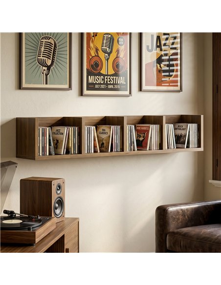 HOMCOM Wall Mount 84 CD / 56 DVD/Blu-ray/ Media Storage Rack 4 Cubes Wooden Shelf Organizer Unit Bookcase Display, Walnut - pic 206416 | FastDaddyshop