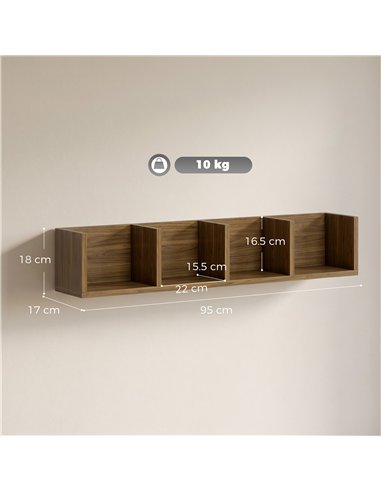 HOMCOM Wall Mount 84 CD / 56 DVD/Blu-ray/ Media Storage Rack 4 Cubes Wooden Shelf Organizer Unit Bookcase Display, Walnut