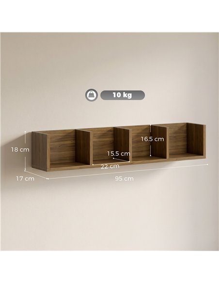 HOMCOM Wall Mount 84 CD / 56 DVD/Blu-ray/ Media Storage Rack 4 Cubes Wooden Shelf Organizer Unit Bookcase Display, Walnut - pic 206417 | FastDaddyshop