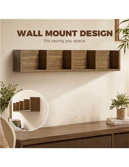 HOMCOM Wall Mount 84 CD / 56 DVD/Blu-ray/ Media Storage Rack 4 Cubes Wooden Shelf Organizer Unit Bookcase Display, Walnut - pic 206418 | FastDaddyshop