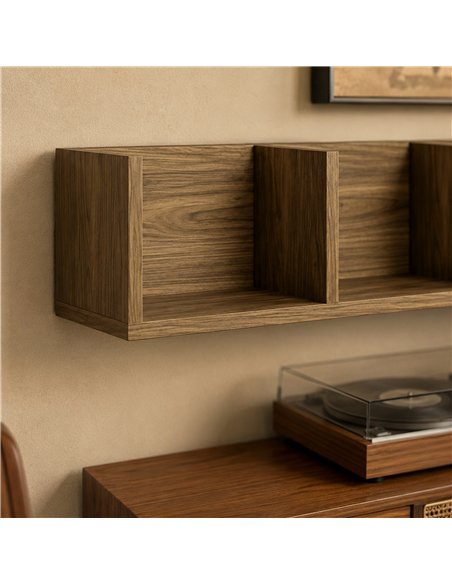 HOMCOM Wall Mount 84 CD / 56 DVD/Blu-ray/ Media Storage Rack 4 Cubes Wooden Shelf Organizer Unit Bookcase Display, Walnut - pic 206422 | FastDaddyshop