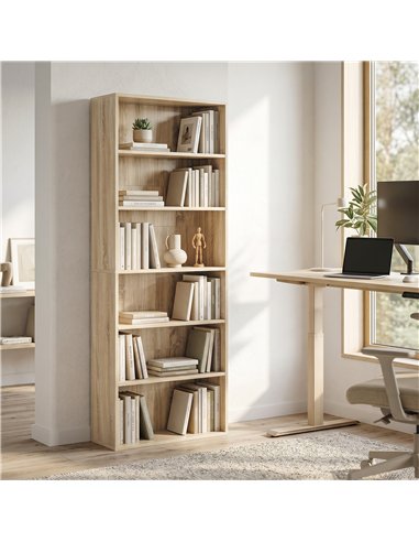 HOMCOM Six Shelf Bookcase - Oak