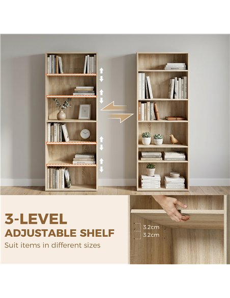 HOMCOM Six Shelf Bookcase - Oak - pic 206428 | FastDaddyshop