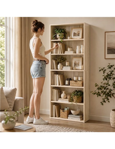 HOMCOM Six Shelf Bookcase - Oak - pic 206430 | FastDaddyshop