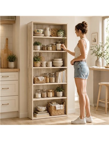 HOMCOM Six Shelf Bookcase - Oak