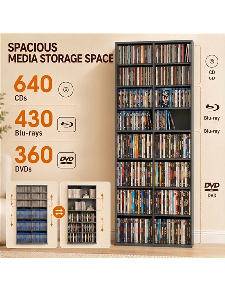 HOMCOM 640 CD Storage Tower - Grey - pic 206436 | FastDaddyshop