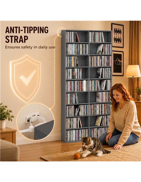 HOMCOM 640 CD Storage Tower - Grey - pic 206438 | FastDaddyshop