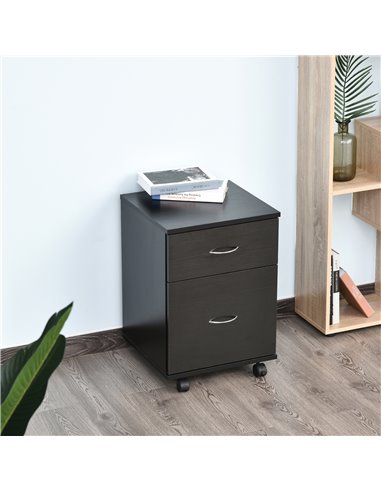 HOMCOM Mobile Wooden 2 Drawers Cabinet, Bedside Table Storage Box with Wheels, Oak