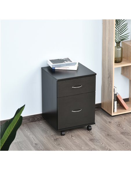 HOMCOM Mobile Wooden 2 Drawers Cabinet, Bedside Table Storage Box with Wheels, Oak - pic 20644 | FastDaddyshop