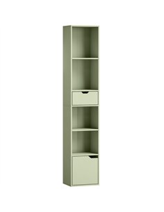 HOMCOM 6-Tier Bookcase, Tall Narrow Bookshelf with Drawer and Door - Green