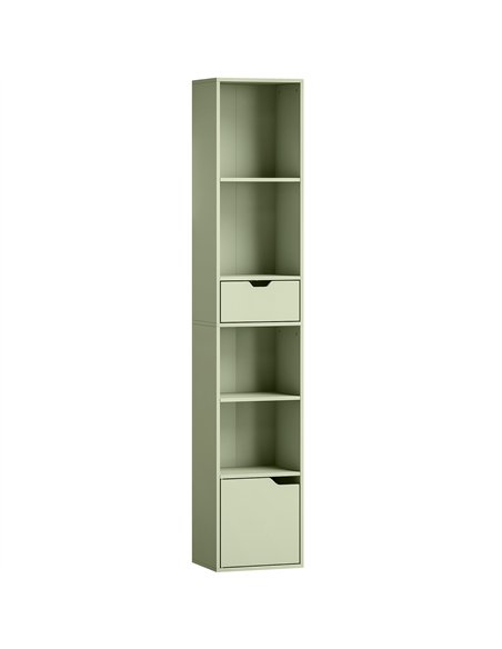 HOMCOM 6-Tier Bookcase, Tall Narrow Bookshelf with Drawer and Door - Green - pic 206442 | FastDaddyshop