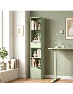 HOMCOM 6-Tier Bookcase, Tall Narrow Bookshelf with Drawer and Door - Green 2