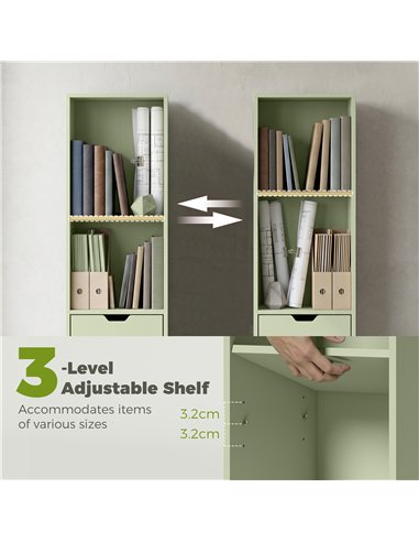 HOMCOM 6-Tier Bookcase, Tall Narrow Bookshelf with Drawer and Door - Green