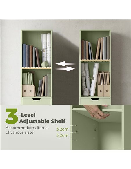 HOMCOM 6-Tier Bookcase, Tall Narrow Bookshelf with Drawer and Door - Green - pic 206446 | FastDaddyshop