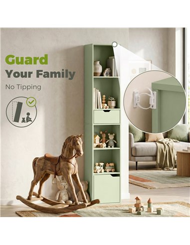 HOMCOM 6-Tier Bookcase, Tall Narrow Bookshelf with Drawer and Door - Green