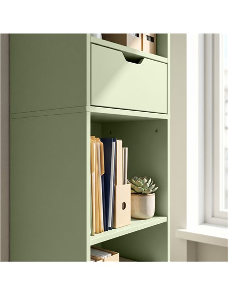 HOMCOM 6-Tier Bookcase, Tall Narrow Bookshelf with Drawer and Door - Green - pic 206450 | FastDaddyshop