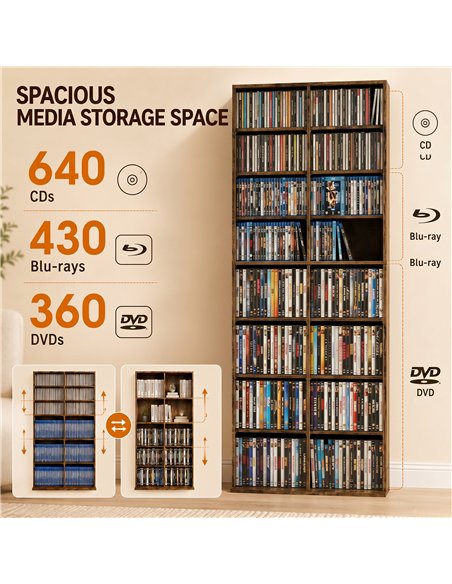 HOMCOM 640 CD Storage Tower - Rustic Brown - pic 206454 | FastDaddyshop